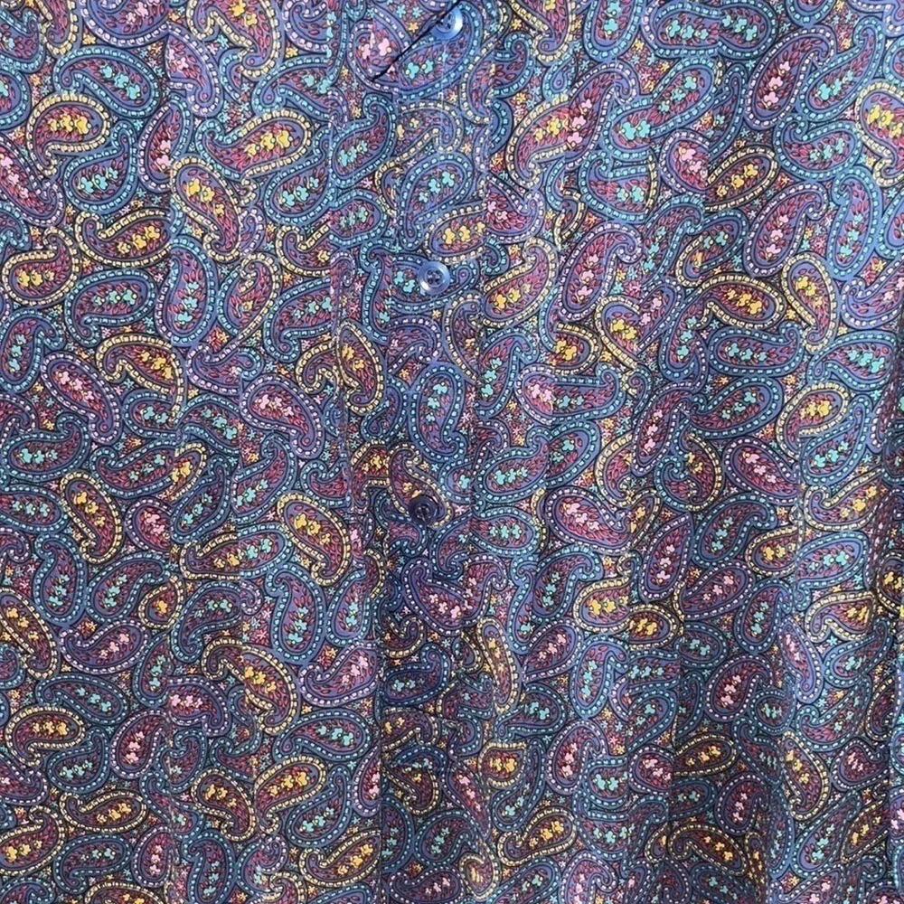Vintage purple Paisley midi/maxi long sleeve button dress with tie sz L 12 boho